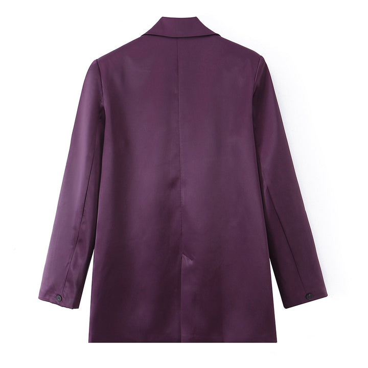 Damen Satin-Longblazer mit doppelreihiger Knopfleiste, Schalkragen und Pattentaschen Echo Archiv