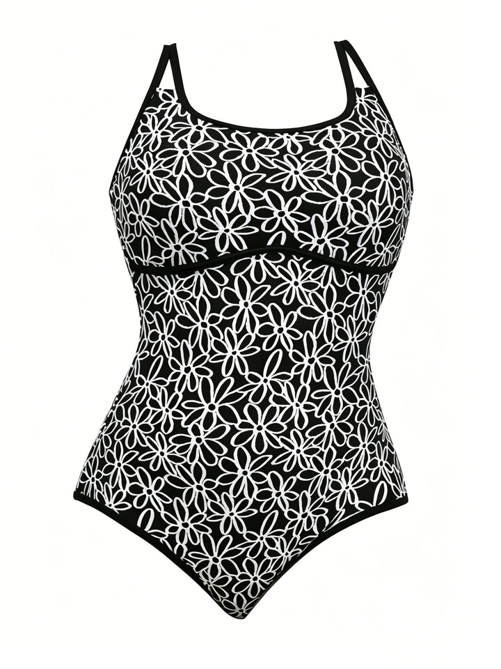 Damen Sportlicher Einteiler Badeanzug mit floralem Muster Echo Archiv