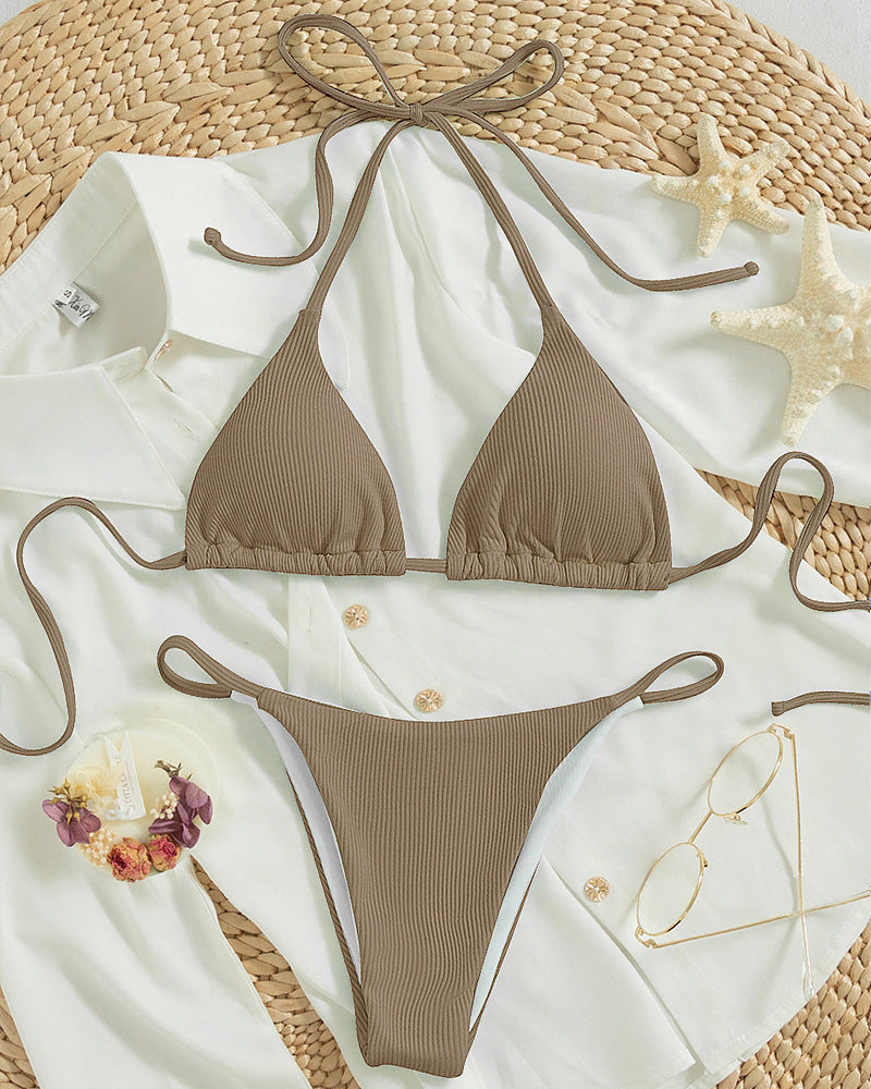 Damen Triangel-Bikini mit verstellbaren Bändern und rippierter Textur Echoarchiv