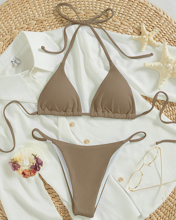 Damen Triangel-Bikini mit verstellbaren Bändern und rippierter Textur Echoarchiv