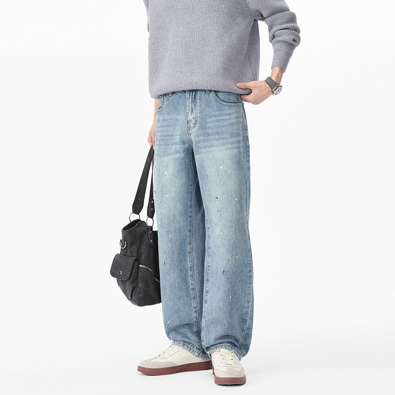 Herren Weite Relaxed-Fit Denimhose mit Paint‑Splatter und Used‑Effekt Echo Archiv