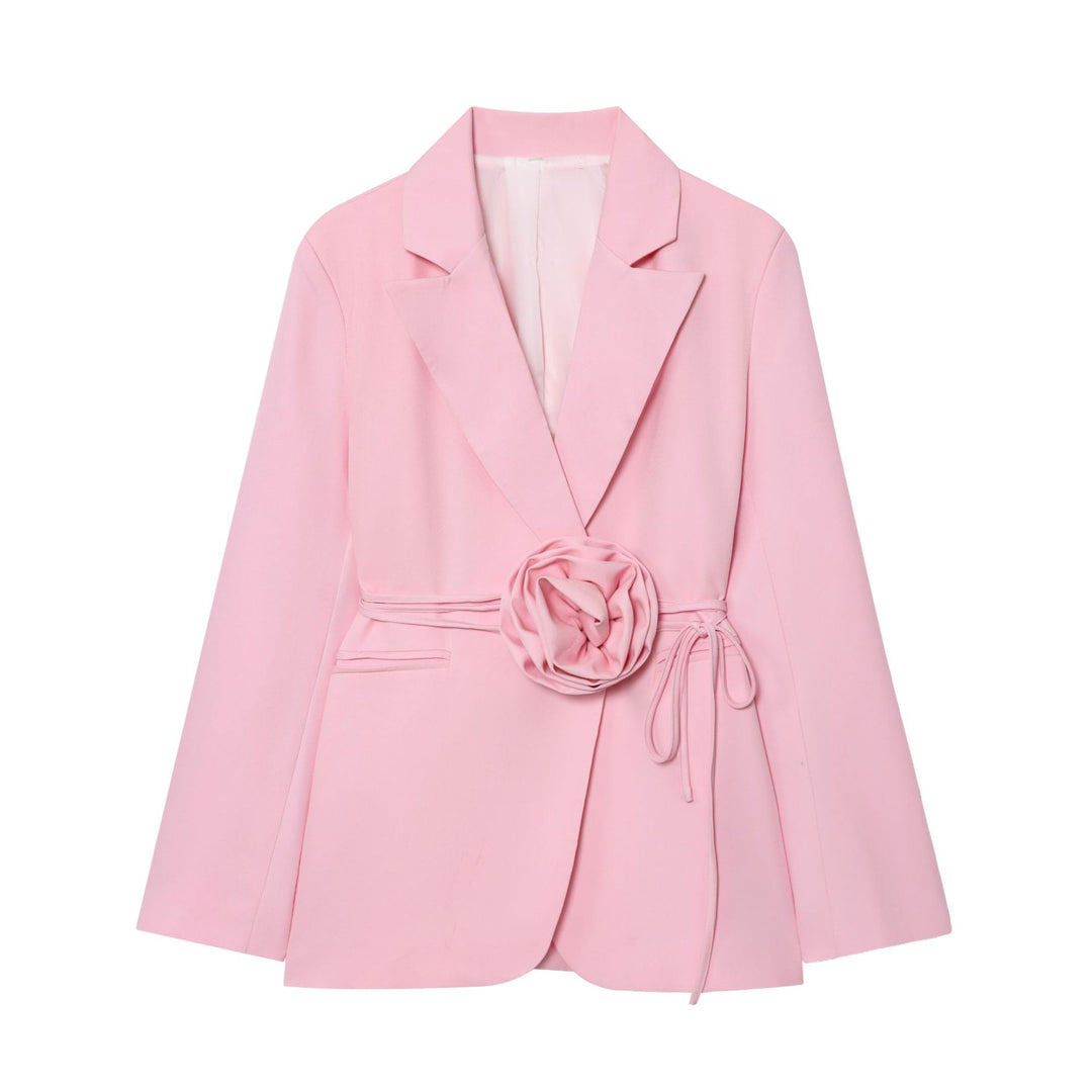 Damen nan taillierter Blazer mit dekorativer Rosenapplikation und Bindegürtel Echo Archiv