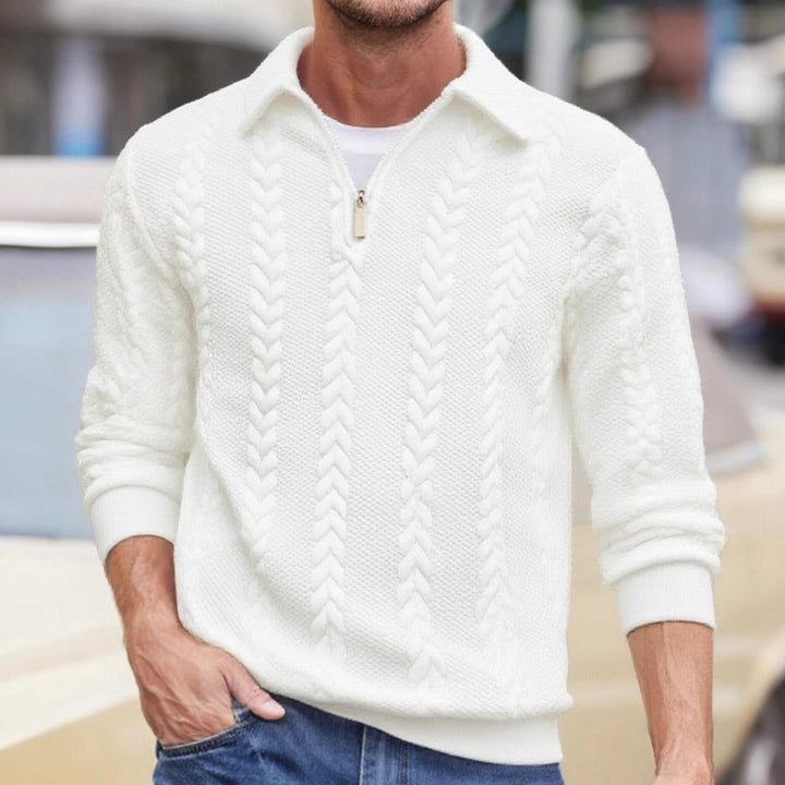 Herren nan Halbzip-Pullover mit Kentkragen, Zopfstrickstruktur und geripptem Saum Echo Archiv