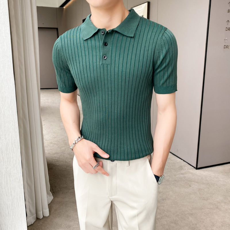 Herrenmode Poloshirt mit kurzen Ärmeln und gerippter Textur Echo Archive