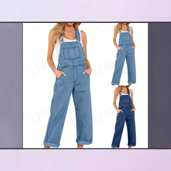 Damen lässige Denim-Latzhose mit praktischen Taschen und weiten Beinen Echo Archiv