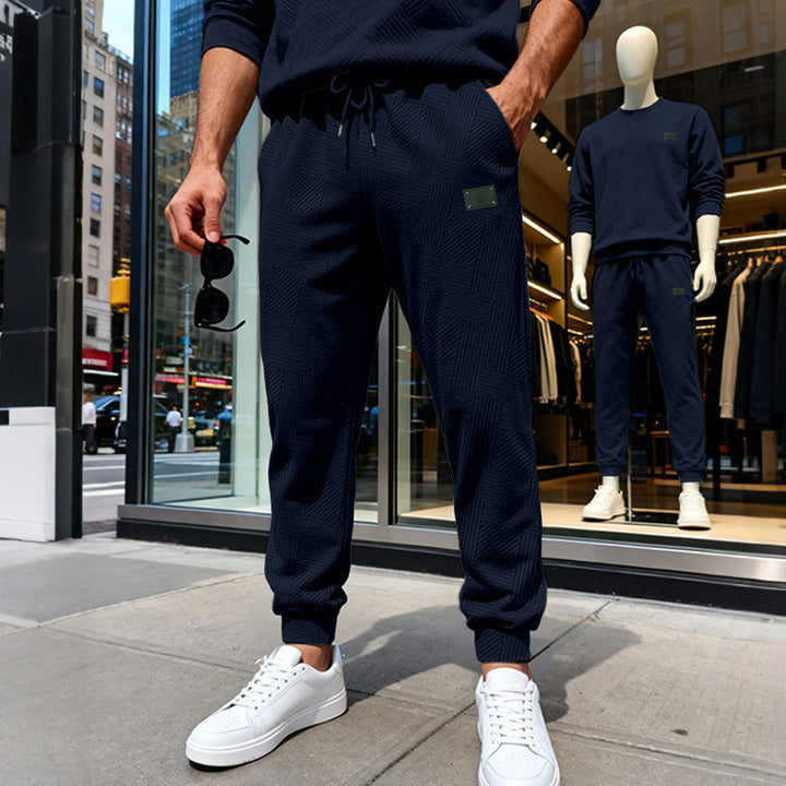 Herren Strukturierte Jogginghose mit geometrischer Waffelstruktur und elastischen Bündchen – Sorevano