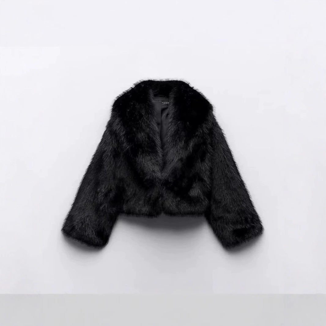 Damen Kurzer Cropped-Kunstpelzblouson mit voluminösem Schalkragen und weicher Innenfütterung Echo Archiv