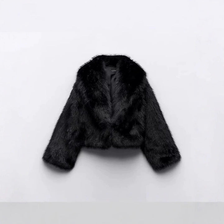 Damen Kurzer Cropped-Kunstpelzblouson mit voluminösem Schalkragen und weicher Innenfütterung Echo Archiv