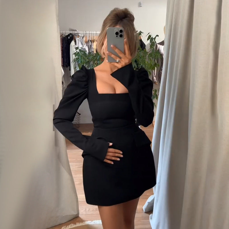 Damen elegantes Minikleid mit Puffärmeln und tailliertem Schnitt Echo Archiv