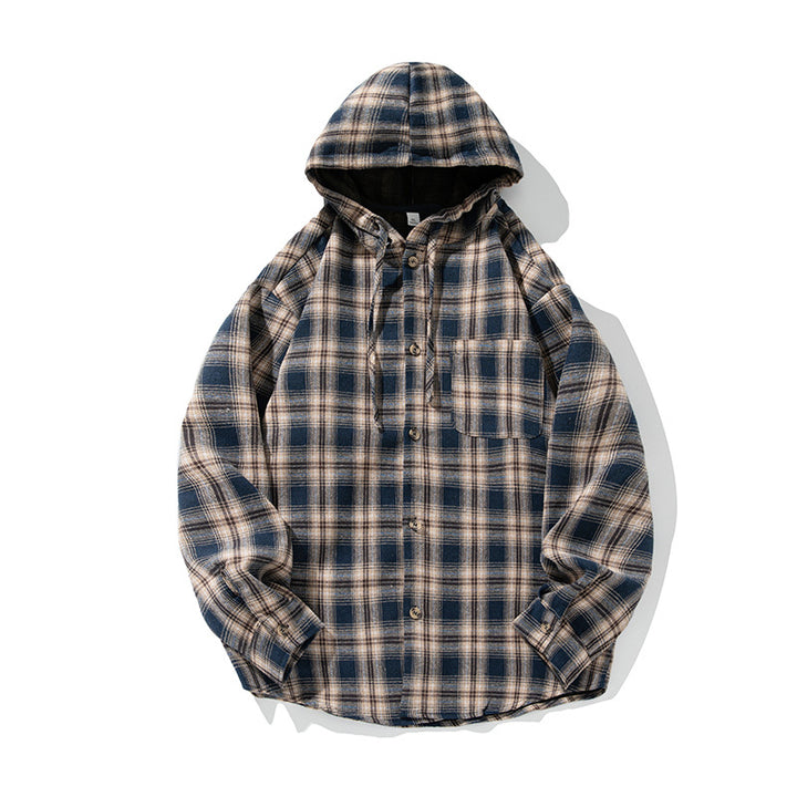 Unisex Kapuzen-Karohemd im Workwear‑Stil mit abgerundetem Saum Echo Archiv