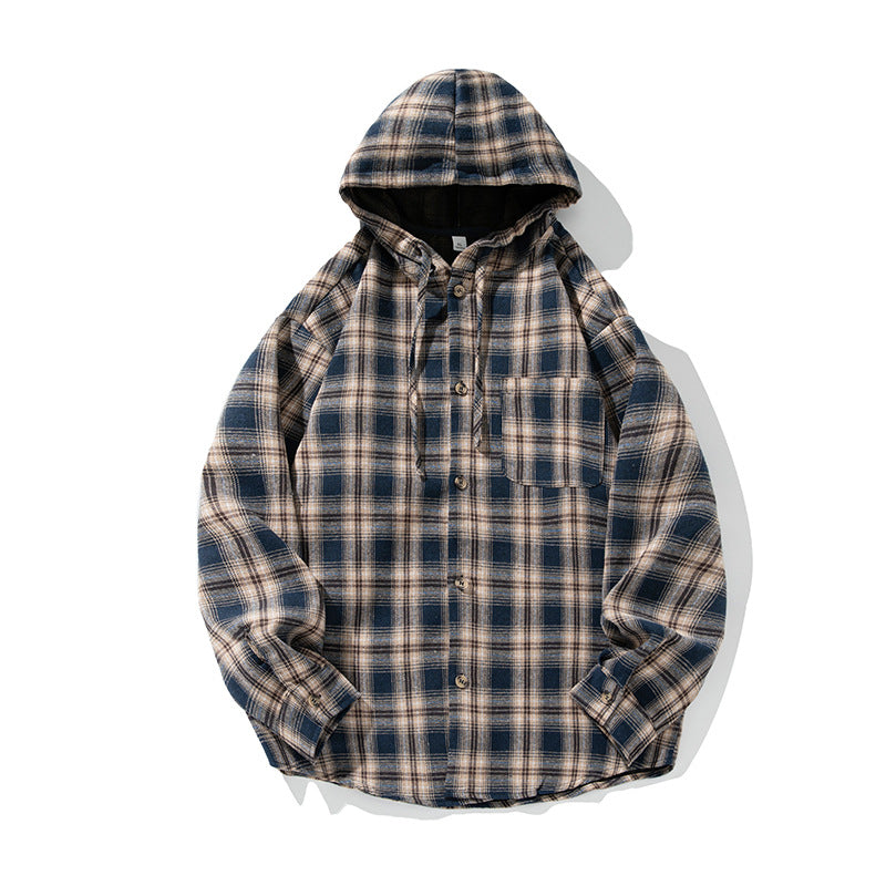 Unisex Oversize Kapuzenflanellhemd mit Karomuster, durchgehender Knopfleiste und Brusttasche Echo Archiv