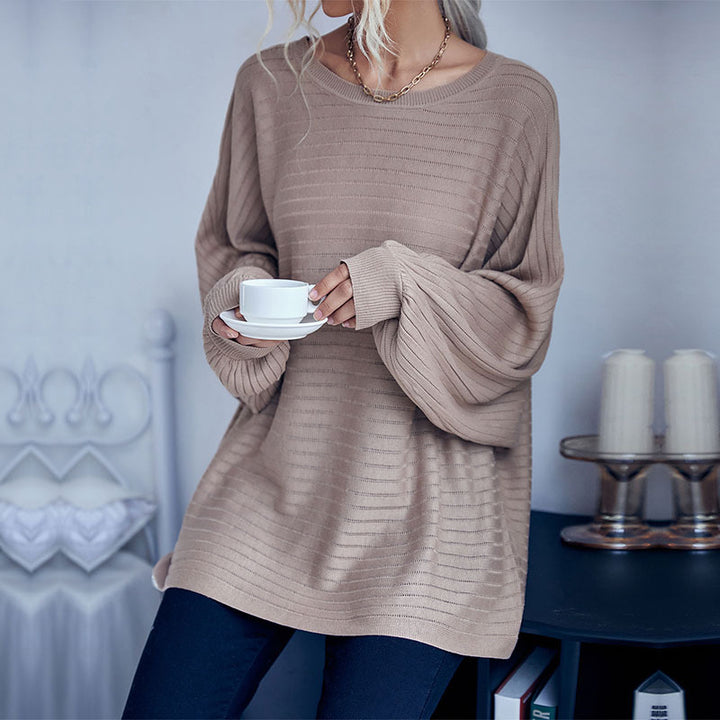 Damen Oversize-Feinstrickpullover mit horizontalem Rippdetail und Rundhalsausschnitt Echoarchiv