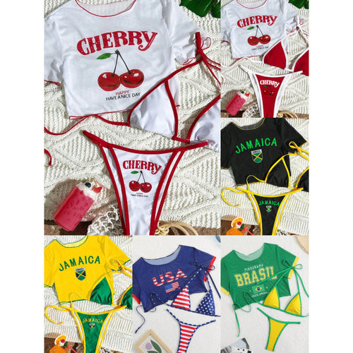 Damen Crop-Top Bikini-Set mit sportlichem Schnitt und Brasil-Print Echo Archiv