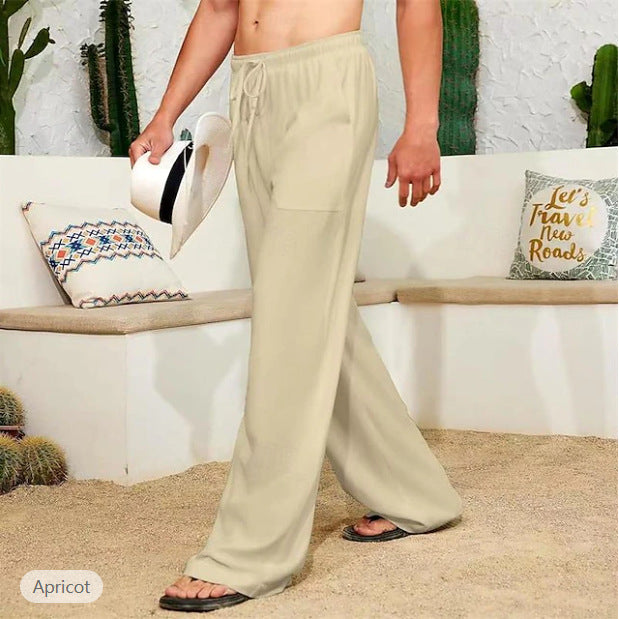 Herren weite Leinenhose mit Tunnelzug, aufgesetzten Seitentaschen und Relaxed-Fit – Sorevano