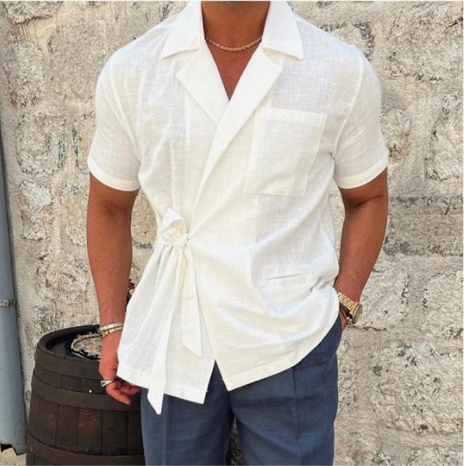 Herren elegantes Leinenhemd mit Wickeloptik Echoarchiv