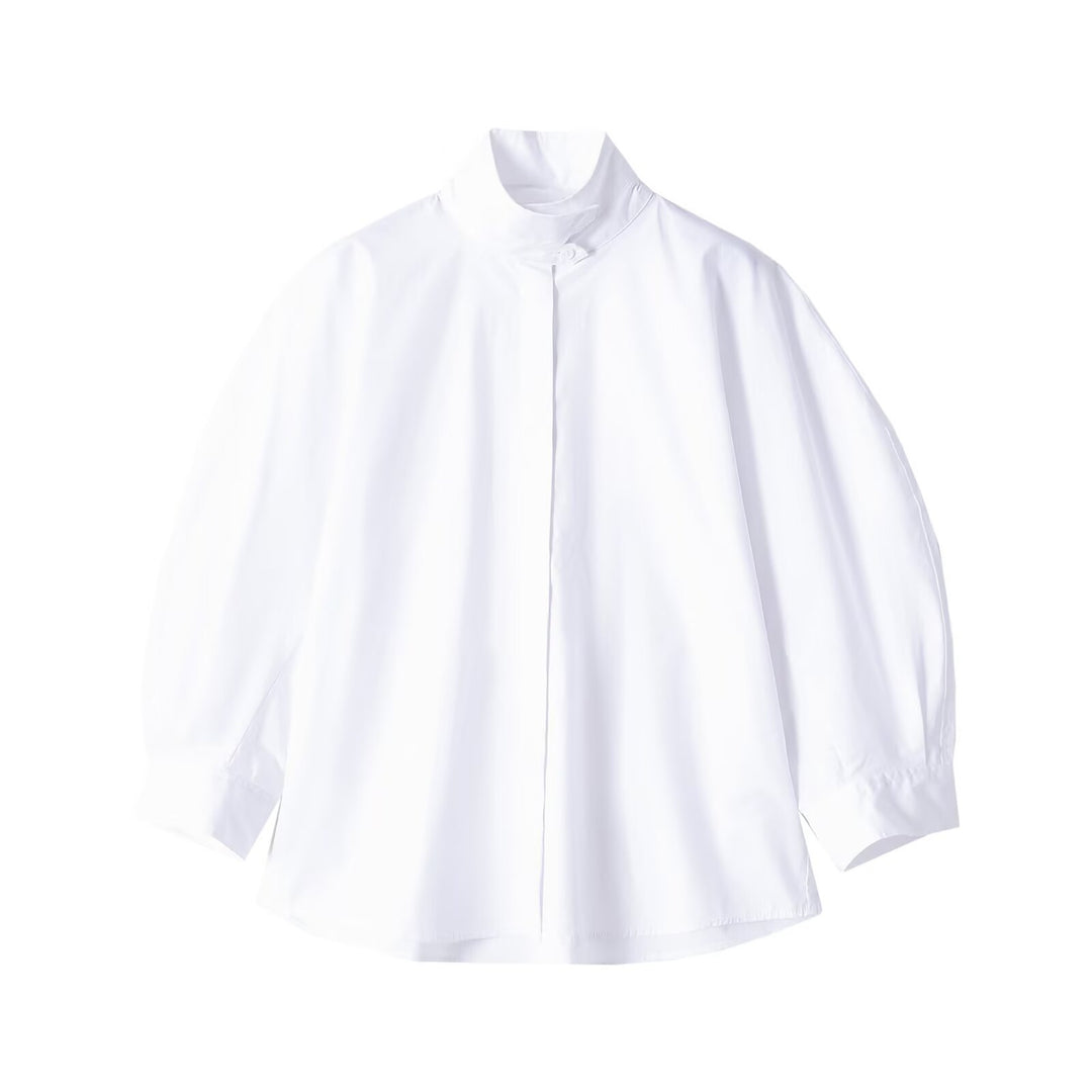 Damen Oversize Bluse mit Stehkragen und verdeckter Knopfleiste Echo Archiv