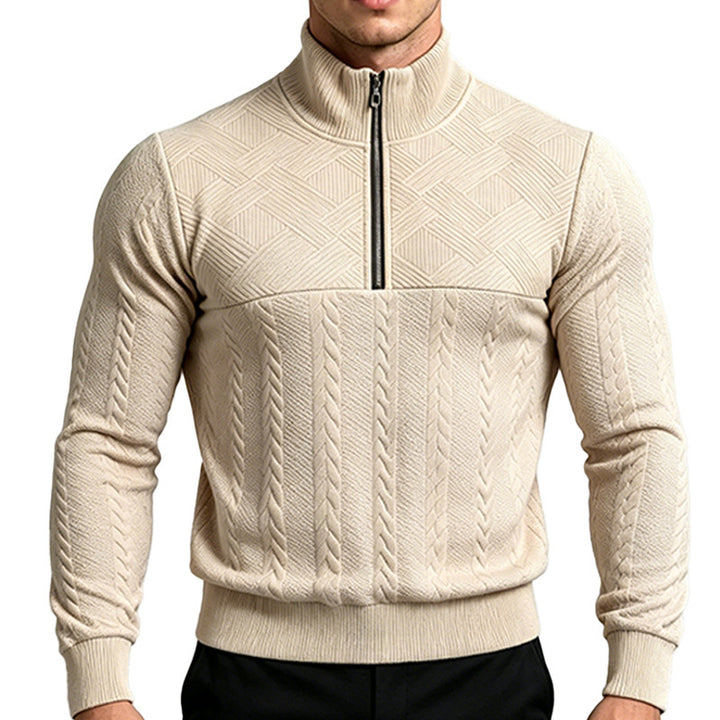 Herren Strickpullover mit halbem Reißverschluss und Zopfmuster Echoarchiv