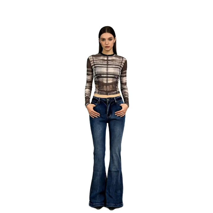 Damen elegantes cropped Oberteil mit Puffärmeln und Vintage-Stickerei Echo Archiv