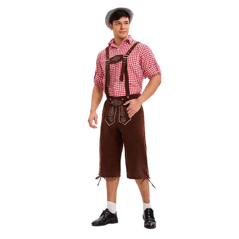 Herren nan traditionelle Trachtenlederhose mit verstellbaren Trägern und stickierter Vorderpasse Echo Archiv