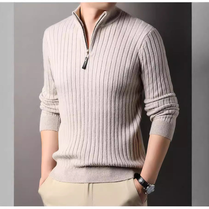 Herren Strickpullover mit modernem Stehkragen im Rippdesign Echoarchiv