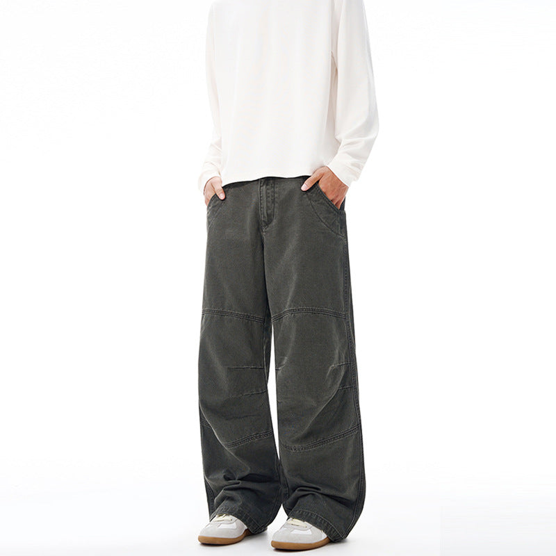 Herren Weite Paneel-Baggyhose aus Baumwoll-Twill mit Knieabnähern Echo Archiv