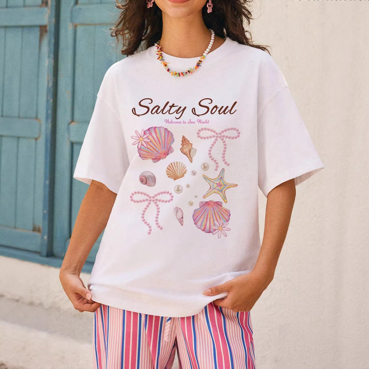 Damen Grafik T-Shirt mit maritimem Muschelmotiv und legerem Schnitt Echo Archiv