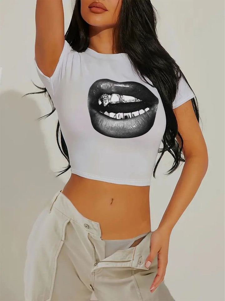 Damen Crop-T-Shirt mit auffälligem Statement-Print Echo Archiv 1777452337