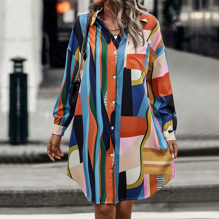 Damen Hemdblusenkleid mit buntem geometrischen Muster Echo Archiv