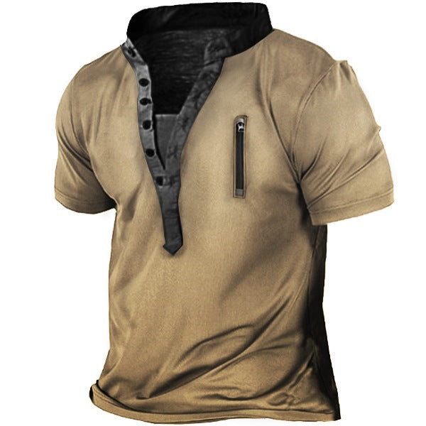 Herren Kurzarmshirt mit kreativem Stehkragen und praktischer Reißverschlusstasche Echoarchiv