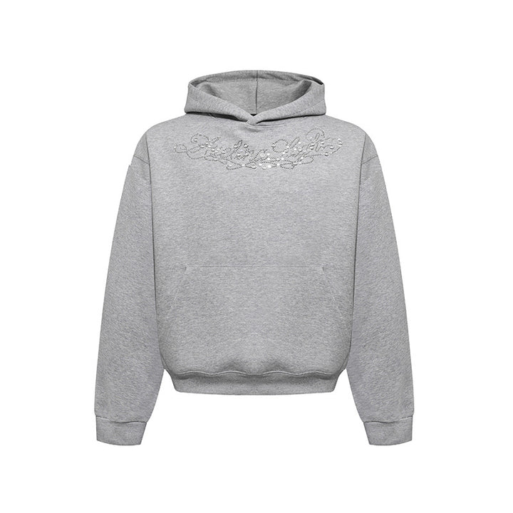 Damen Kapuzenpullover mit Schmuckstein‑Besatz und Kängurutasche Echoarchiv