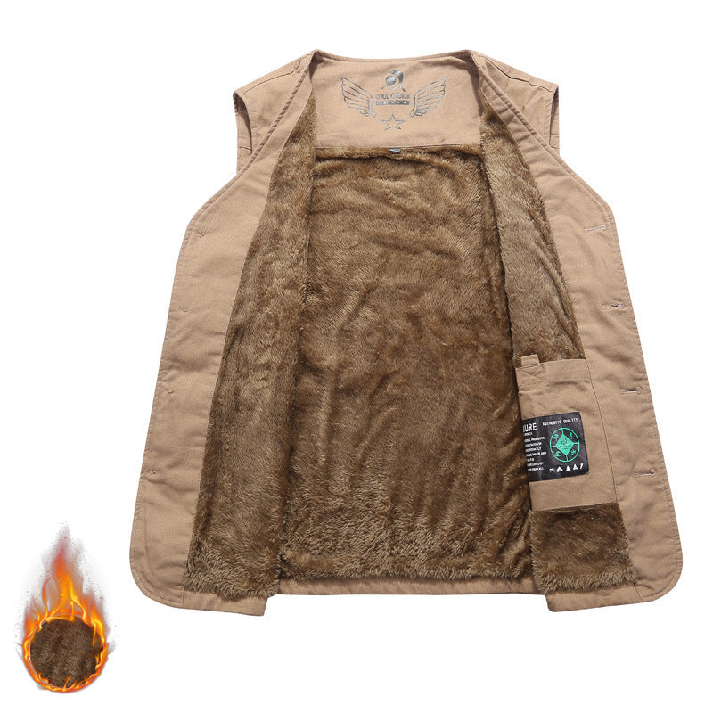 Herren Gefütterte Canvas-Weste mit durchgehendem Teddyfutter, Knopfleiste und aufgesetzten Taschen – Taviero