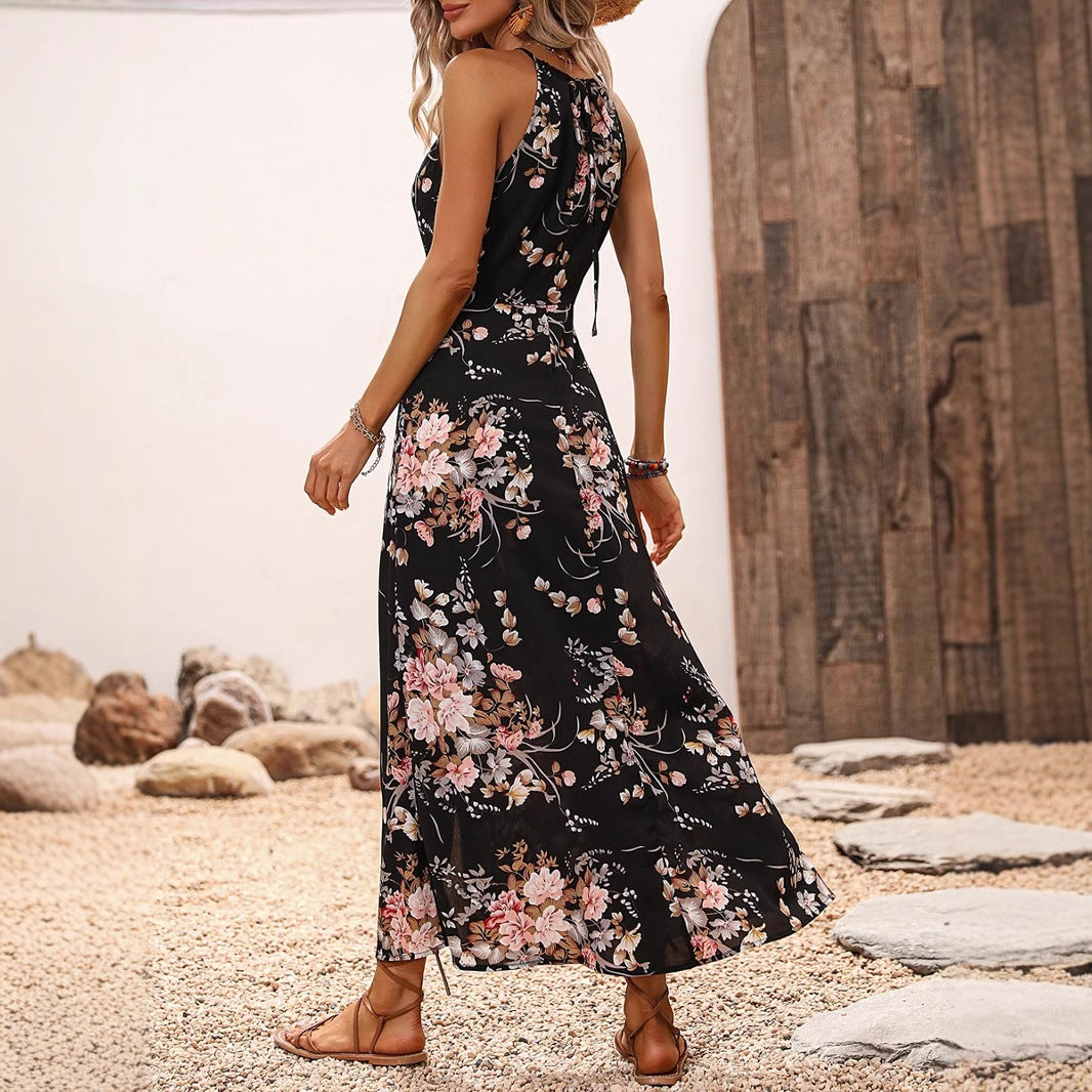 Damen Maxikleid mit eleganten Seitenschlitzen und floralen Akzenten Echo Archiv