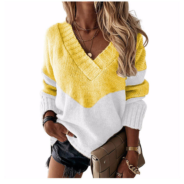 Damen nan V-Ausschnitt Strickpullover mit Chevron-Muster und Oversize-Schnitt Echo Archiv