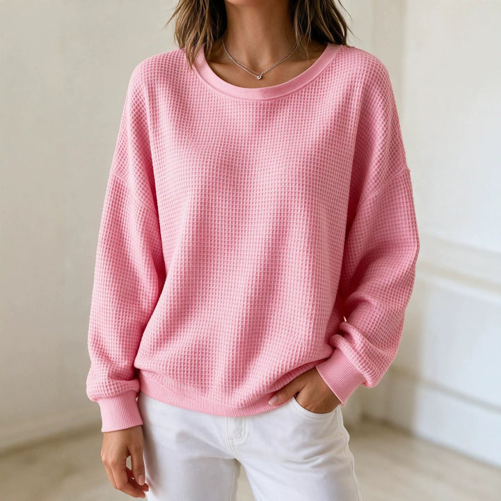 Damen Oversize Waffelstrick-Sweatshirt mit Rundhalsausschnitt Echoarchiv