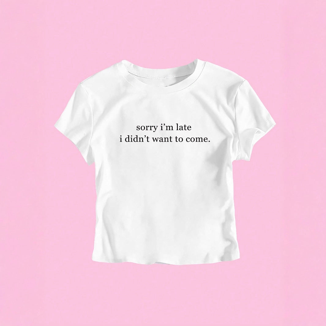 Damen Crop-T-Shirt mit witzigem Schriftzug und figurformendem Schnitt Echo Archiv