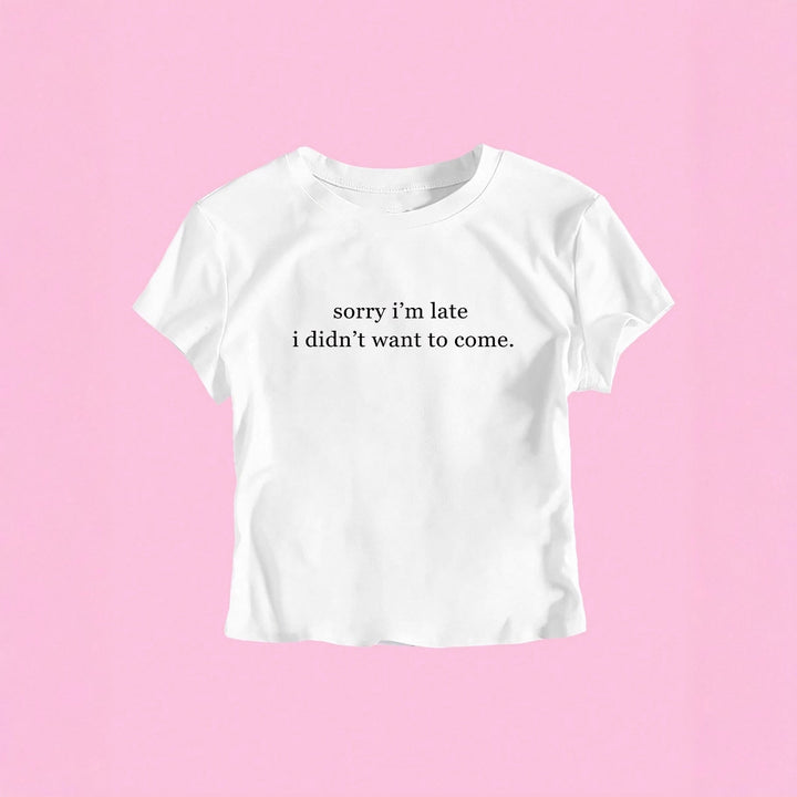 Damen Crop-T-Shirt mit witzigem Schriftzug und figurformendem Schnitt Echo Archiv
