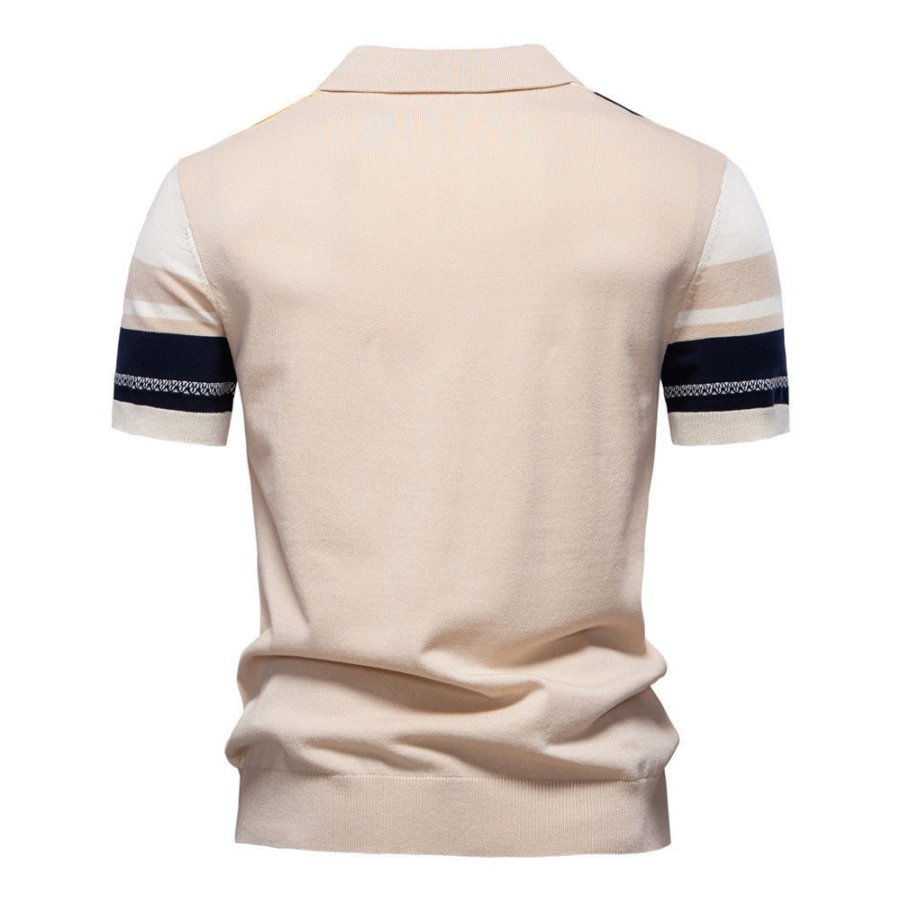 Herren nan retro-inspiriertes Strickpolo mit vertikaler Intarsienstruktur und offenem Kentkragen Echo Archiv