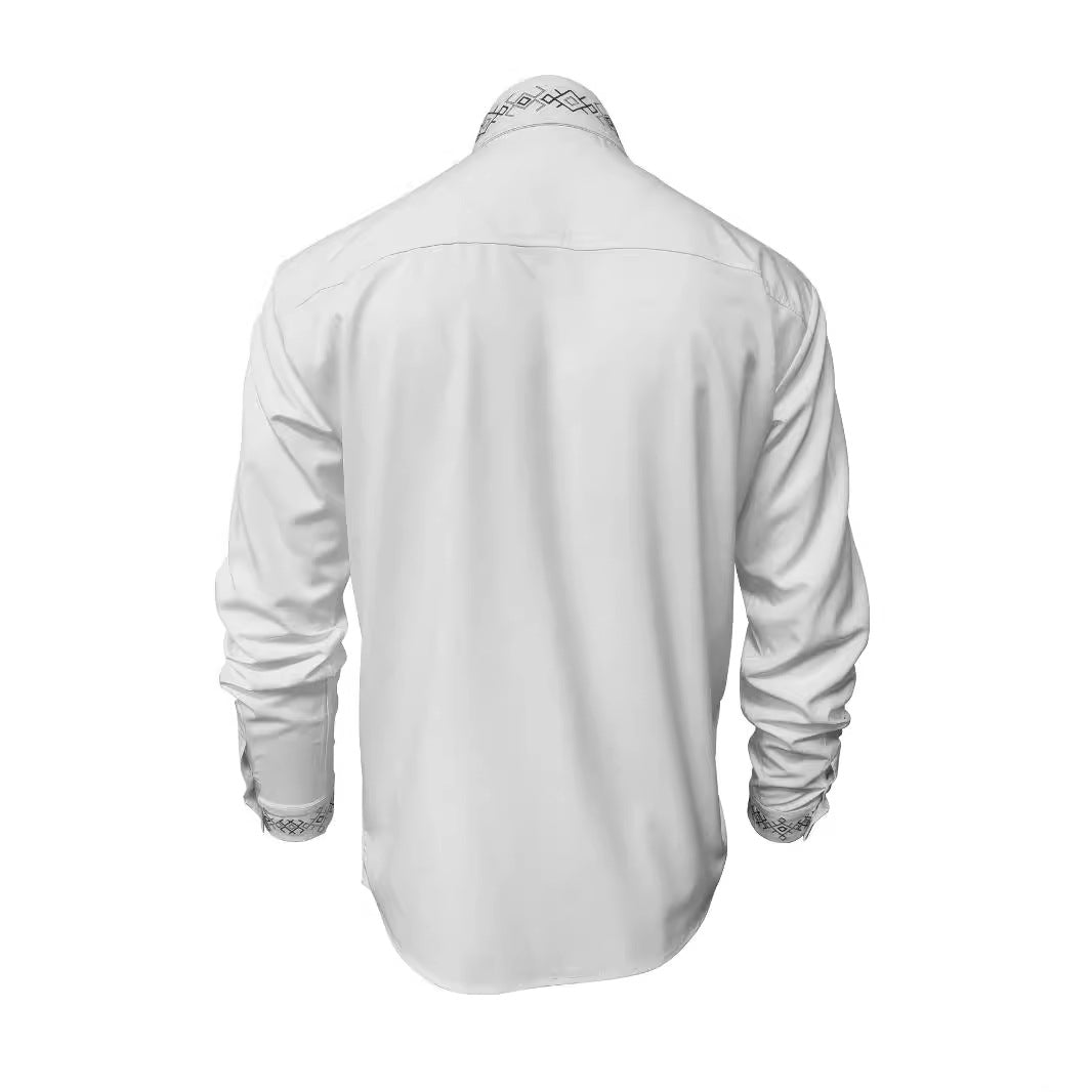Herren Elegantes Langarmhemd mit exklusivem, besticktem Kragen Echoarchiv