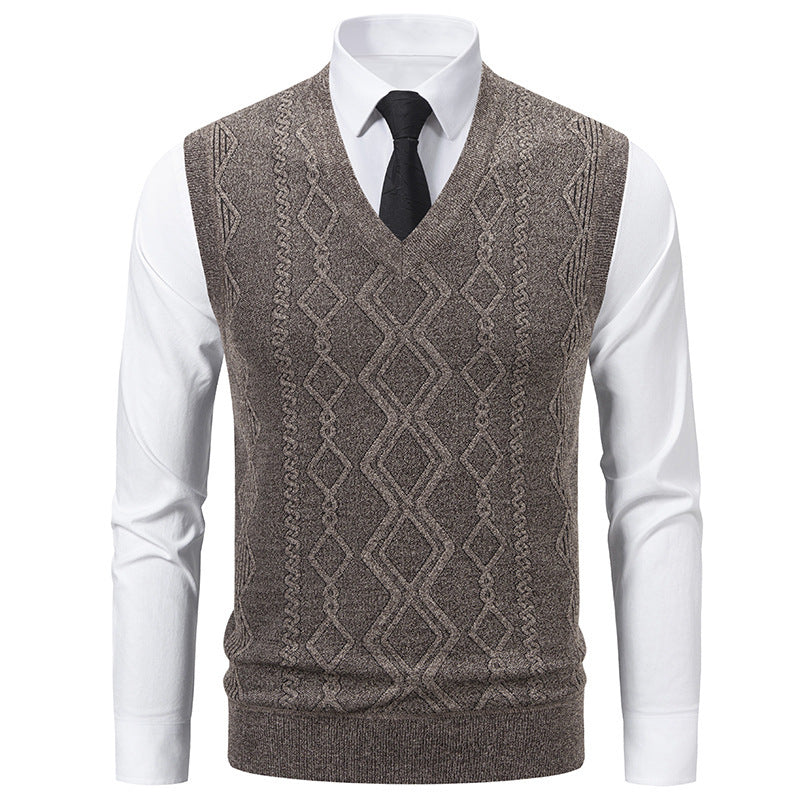 Herren Strickpullover mit V-Ausschnitt und strukturiertem Zopfmuster Echoarchiv