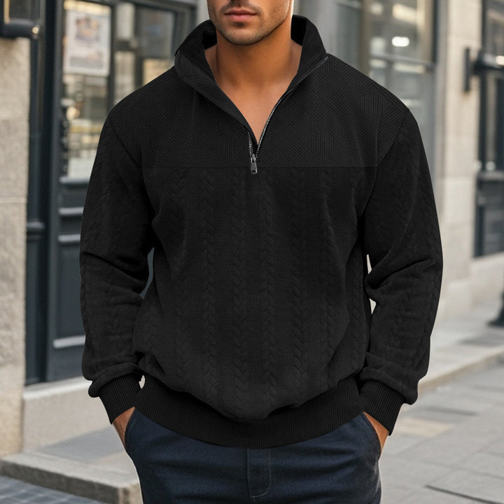 Herren Strickpullover mit modernem Stehkragen und Reißverschluss Echoarchiv