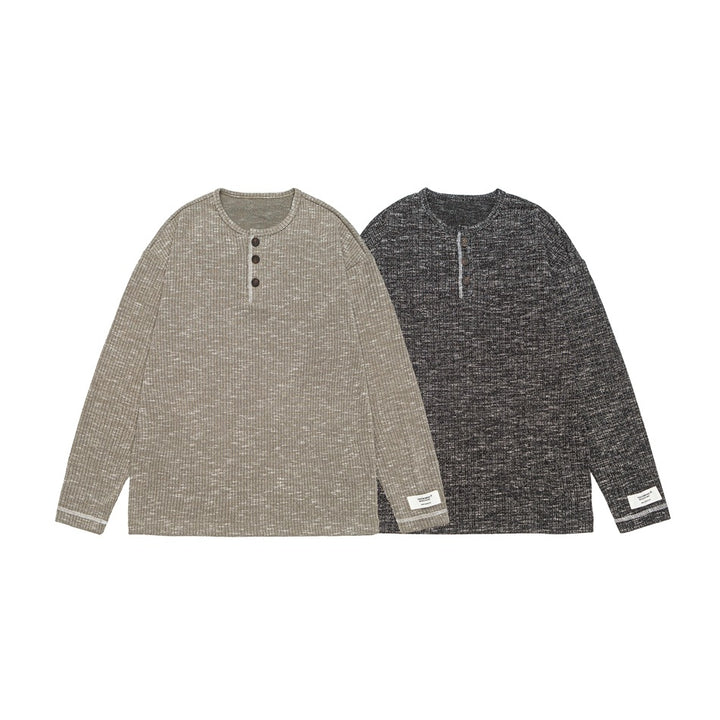 Unisex Thermo-Waffelstrick-Henleyshirt mit Knopfleiste und Rippstruktur Echoarchiv