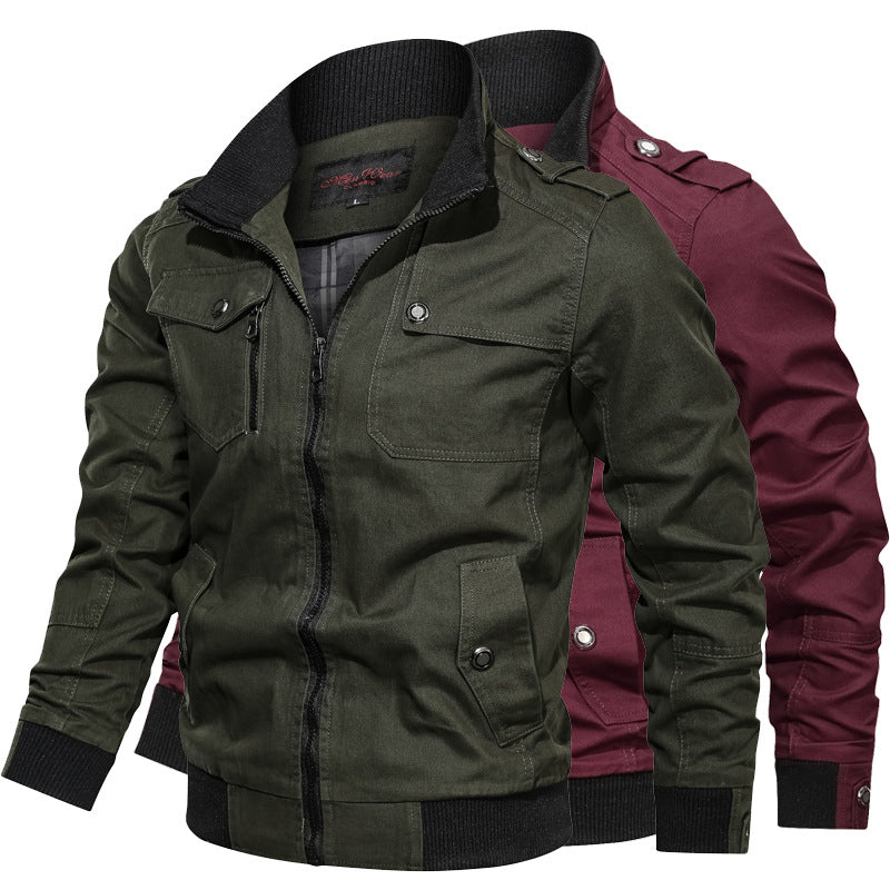 Herren Canvas-Fieldjacke im Bomberstil mit Rippsaum, Stehkragen und Utility-Taschen Echoarchiv