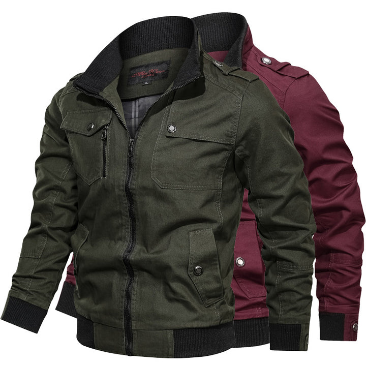 Herren Canvas-Fieldjacke im Bomberstil mit Rippsaum, Stehkragen und Utility-Taschen Echoarchiv