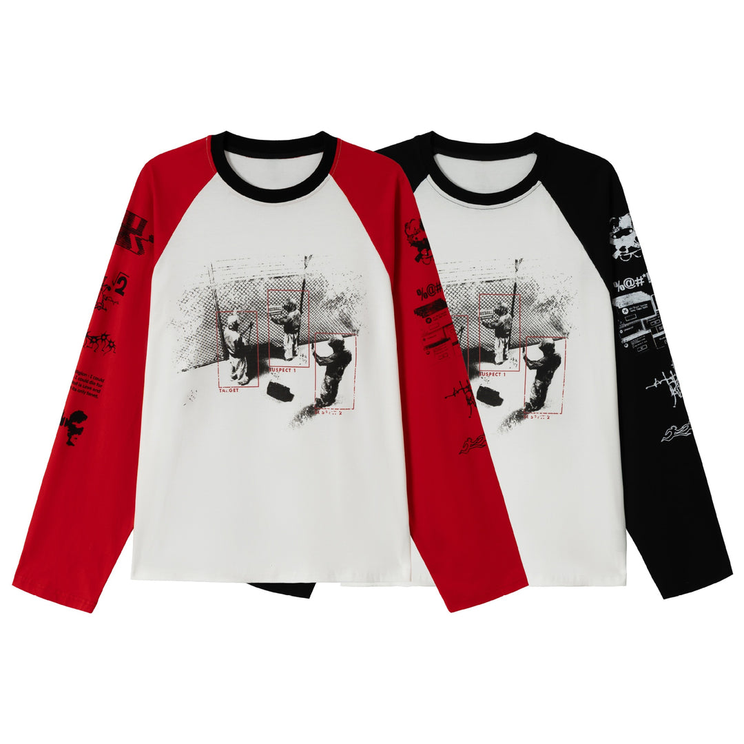 Unisex Langarm-Raglanshirt mit grafischem Print und kontrastierendem Rundhalsausschnitt Echoarchiv