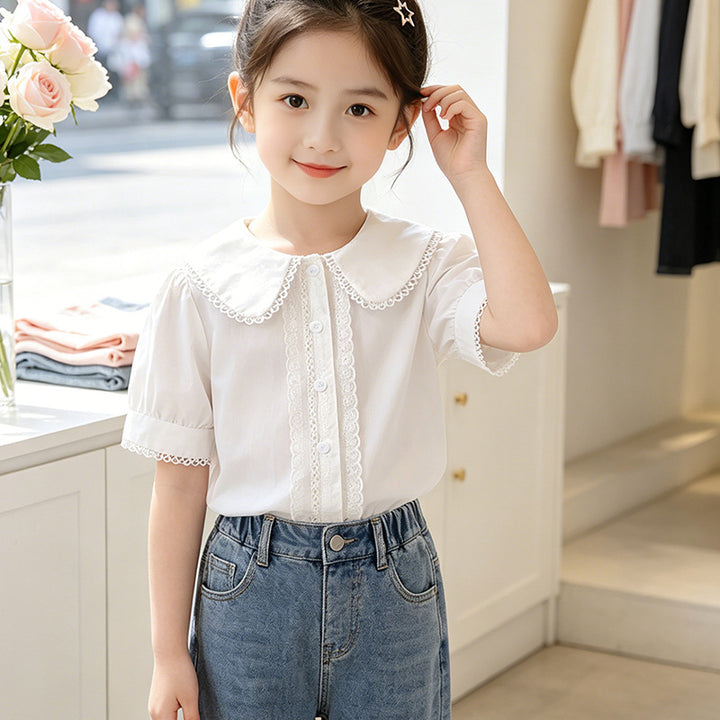 Mädchen Bluse mit elegantem Kragen und Spitzenverzierung Echo Archiv