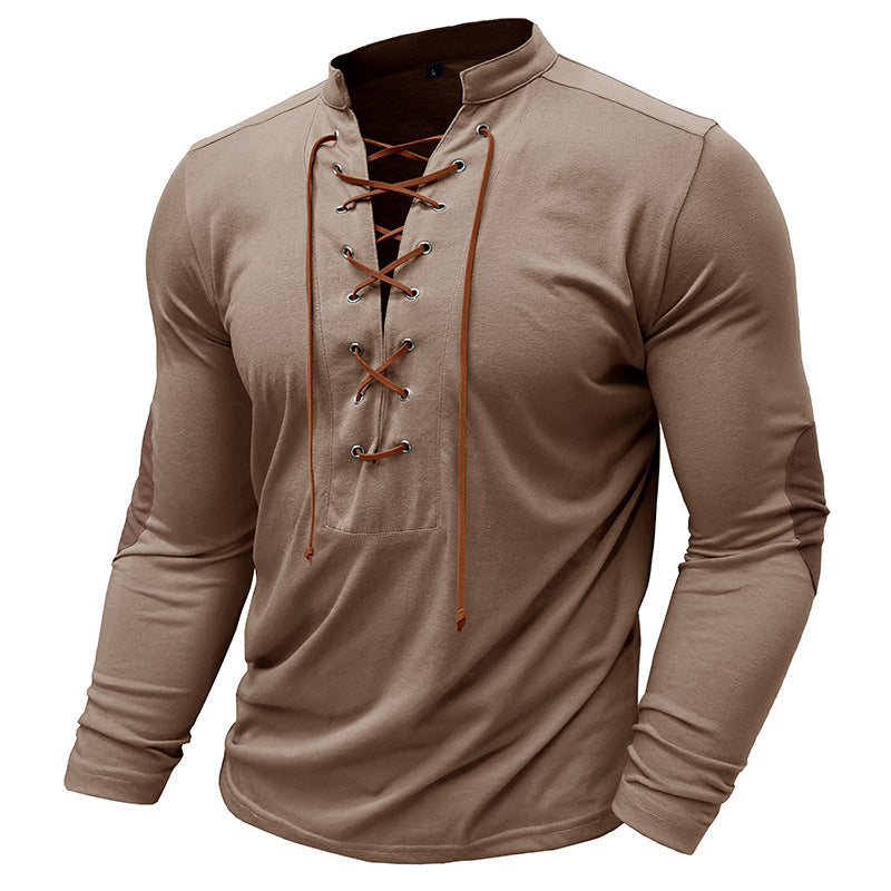 Herren Langarmshirt mit Schnürung und modernen Akzenten Echoarchiv