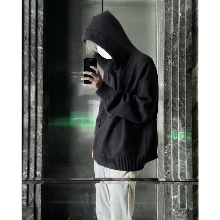 Herren lässiger Kapuzenpullover mit Knopfleiste und dickerer Strickstruktur Echoarchiv
