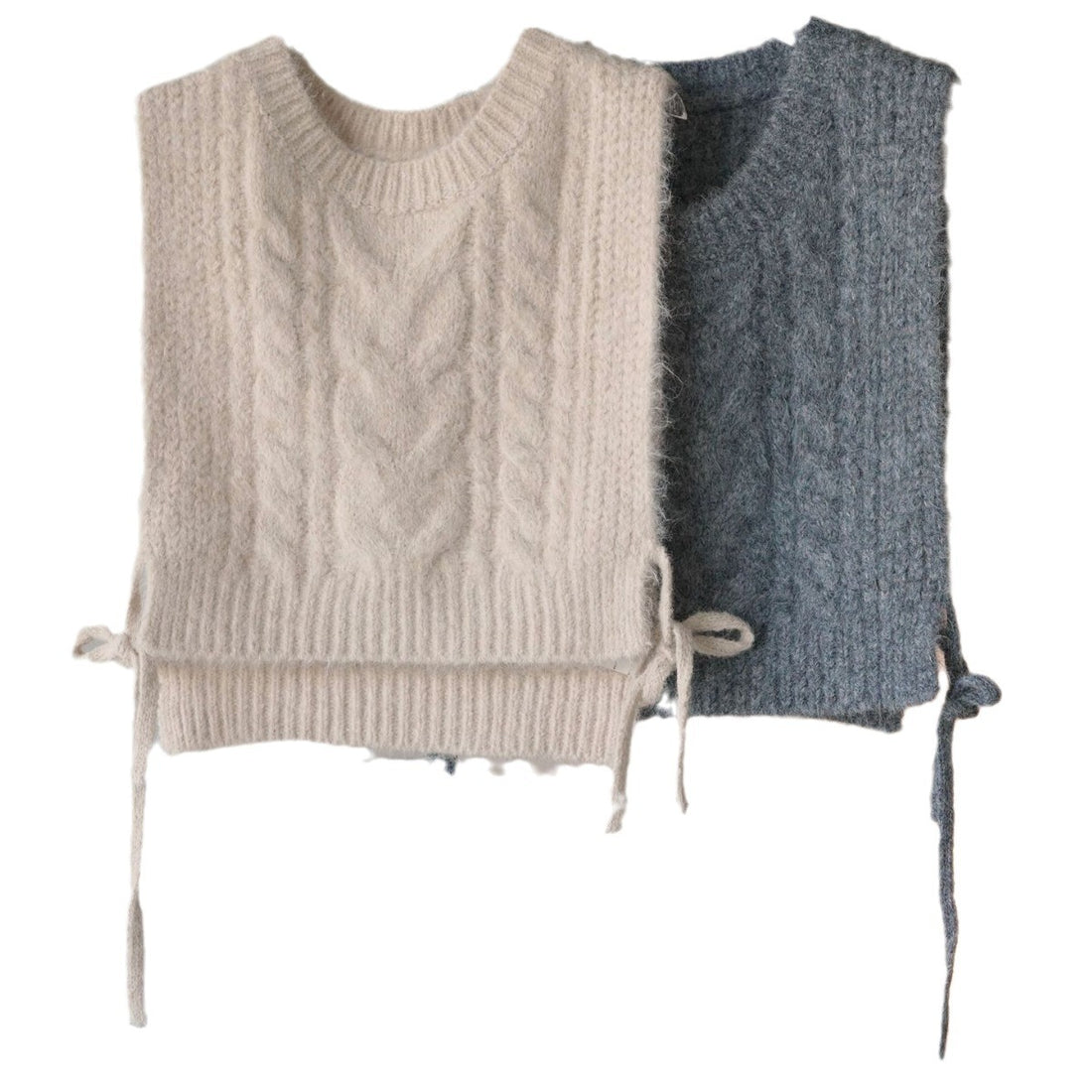 Damen Kurzgeschnittene Mohair-Optik Strickweste mit Rückenschnürung Echoarchiv