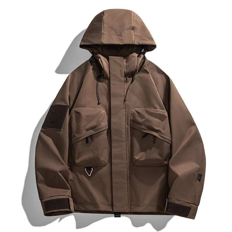 Herren Wasserabweisende technische Utility-Jacke mit Kapuze, Multifunktions‑Taschen & verstellbaren Klettmanschetten Echoarchiv