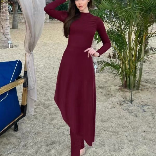 Damen eleganter Strandanzug mit asymmetrischem Schnitt und langen Ärmeln Echo Archiv